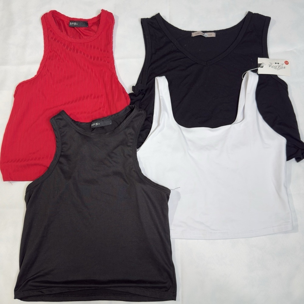 Lot of 4 S / M Crop Top Tanks Rider Square Neck Capsule Minimalist